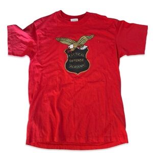 Vintage 90’s Iron on Transfer Tee: Tactical Defense Academy: RED: Hanes 50/50